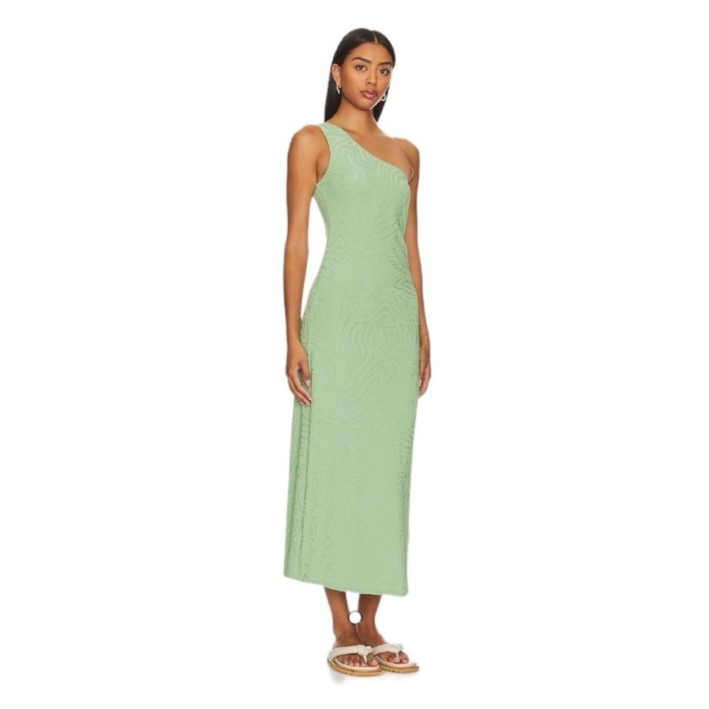 Seafolly One Shoulder Second Wave Midi Dress in Palm Green Textured Vacation M - Picture 5 of 16